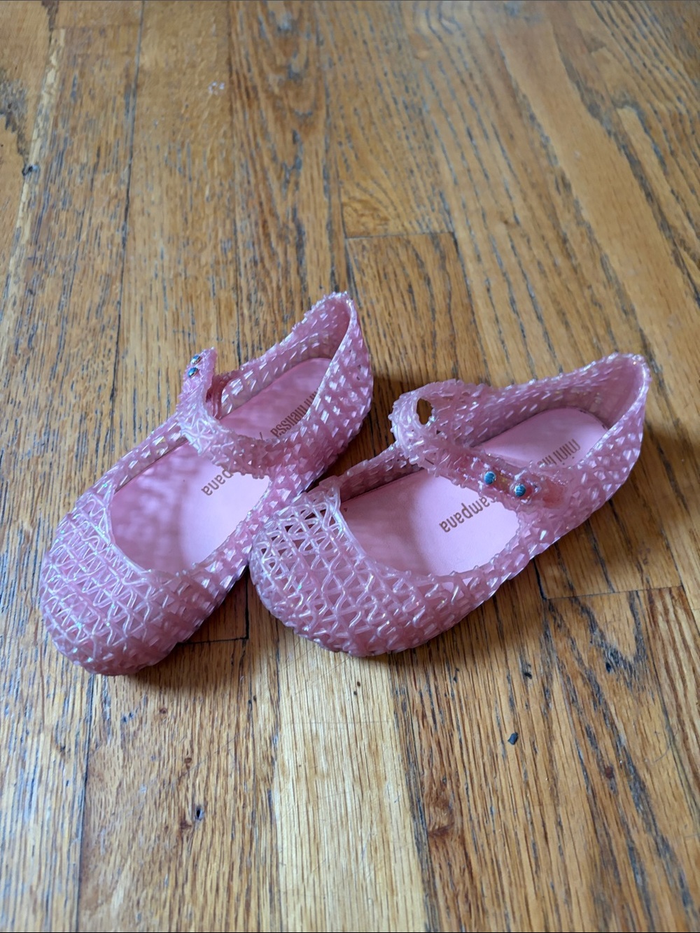 Mini Melissa Pink Jelly Mary Jane Sandals with Gem Accent